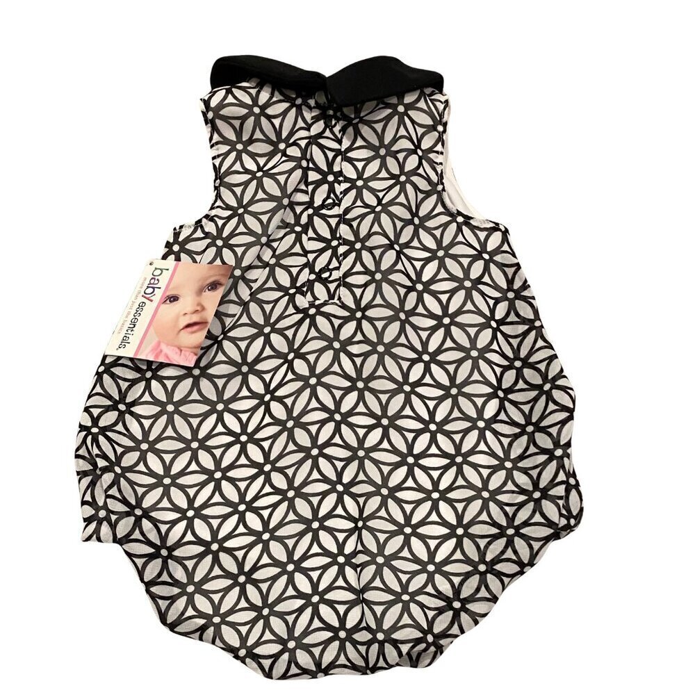Baby Essentials Black & White Romper with Pink Flower - New! - Picture 2 of 2